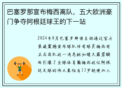 巴塞罗那宣布梅西离队，五大欧洲豪门争夺阿根廷球王的下一站