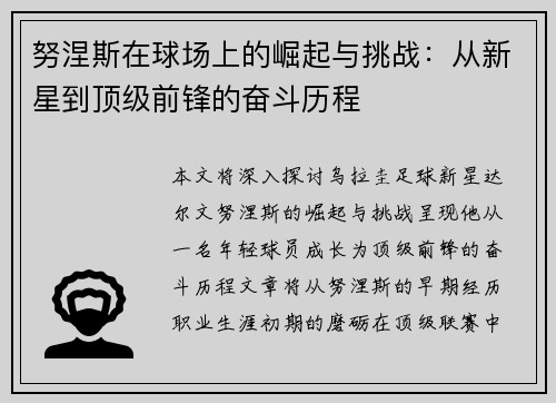努涅斯在球场上的崛起与挑战：从新星到顶级前锋的奋斗历程